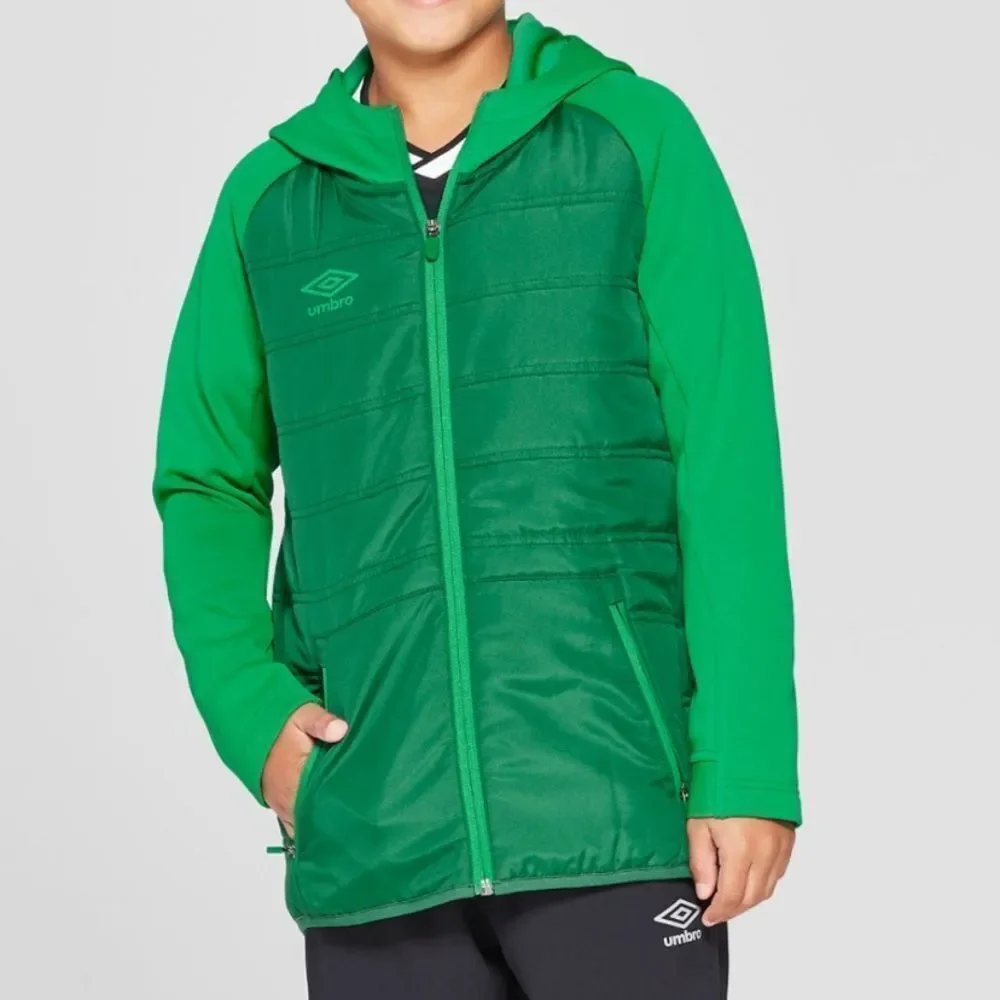 Boys Umbro Insulated Fill Zip Fleece Jacket With‎ Hood Green Size S/M
